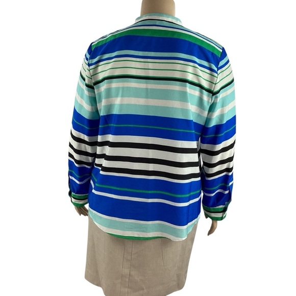 Calvin Klein Striped Button Front Roll Tab Shirt Blue Green XL - Picture 5 of 7